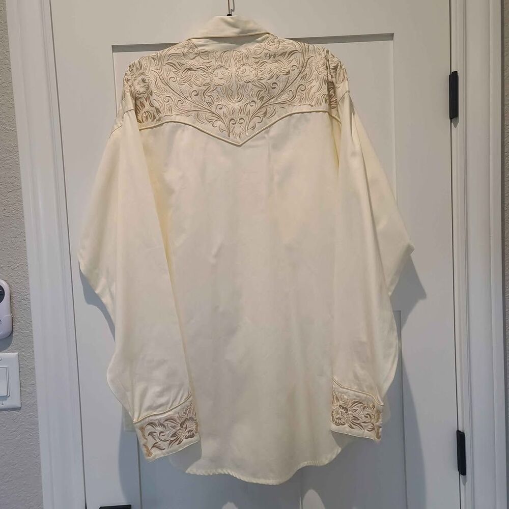 Rockmount Ranch Wear Mens Ivory-on-Ivory Embroidered Western Shirt XL Tall #6859 - Picture 8 of 9
